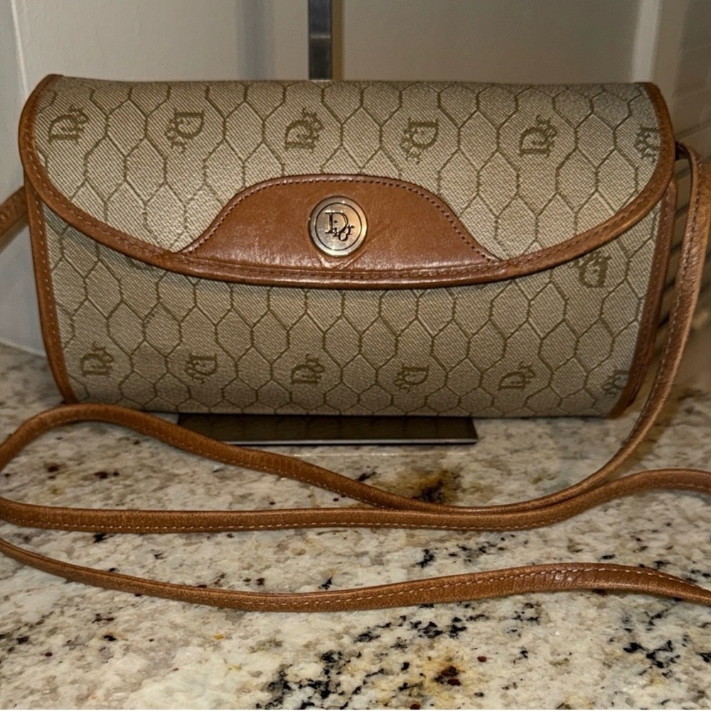 Vintage 1980s Christian Dior Crossbody Bag with Leather Trim